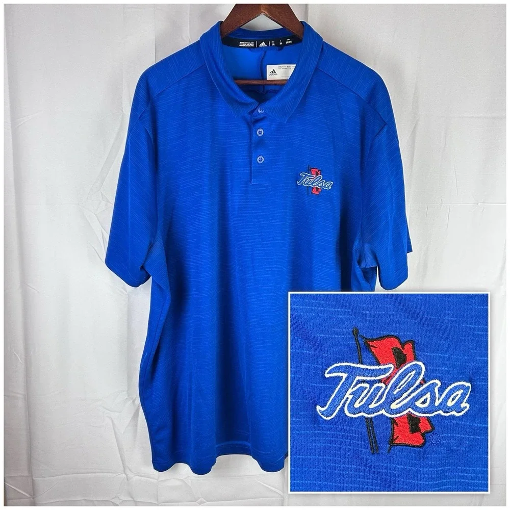Tulsa Golden Hurricanes TU Adidas Short Sleeve Blue Polo Men's Size 3XL *Flaw‎